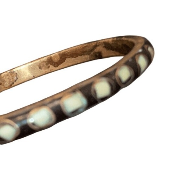Vintage Womens 4mm Bangle Bracelet Solid Brass Inlay Colored Stones Gold Black - Picture 4 of 4